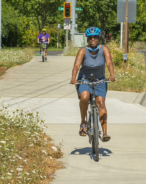 woman riding bike