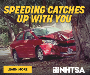 Speeding Catches Up With You NHTSA graphic of a car that crashed into a tree
