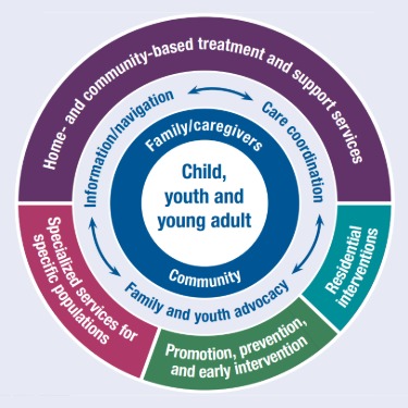 Figure showing the array of services centered around the child and family. Click the image for the full PDF