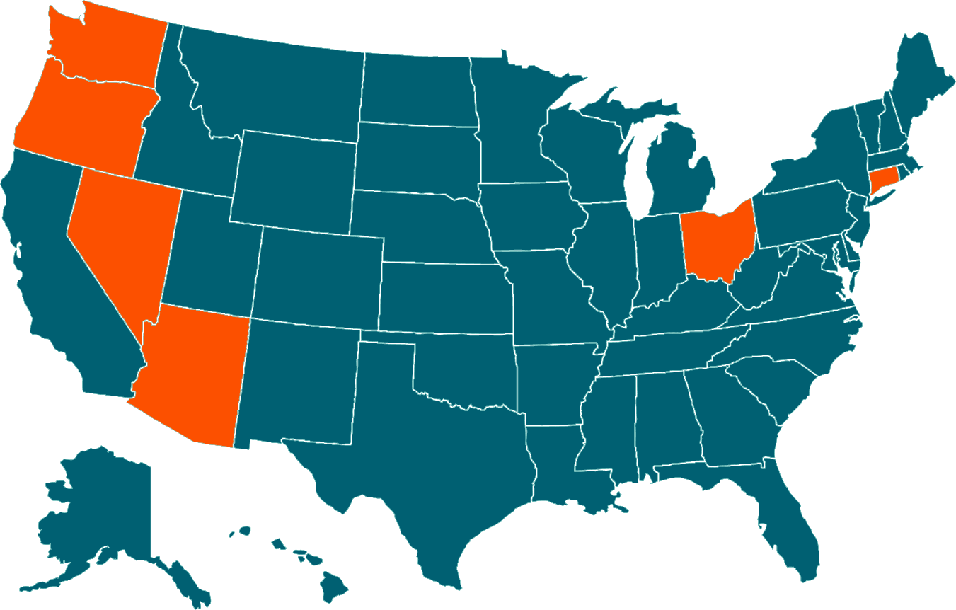 Continental US map with highlighted consortium states