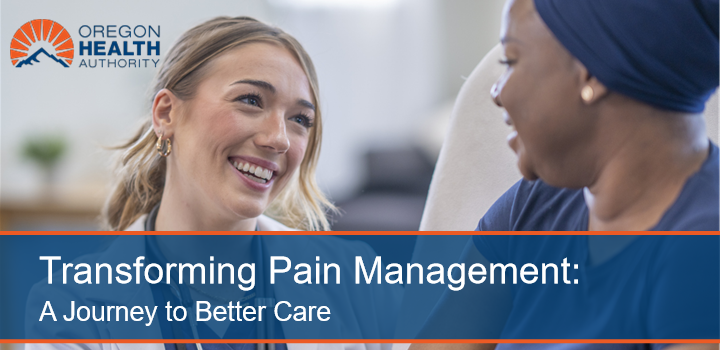 image of doctor and patient with text 'Transforming Pain Management: A Journey to Better Care'