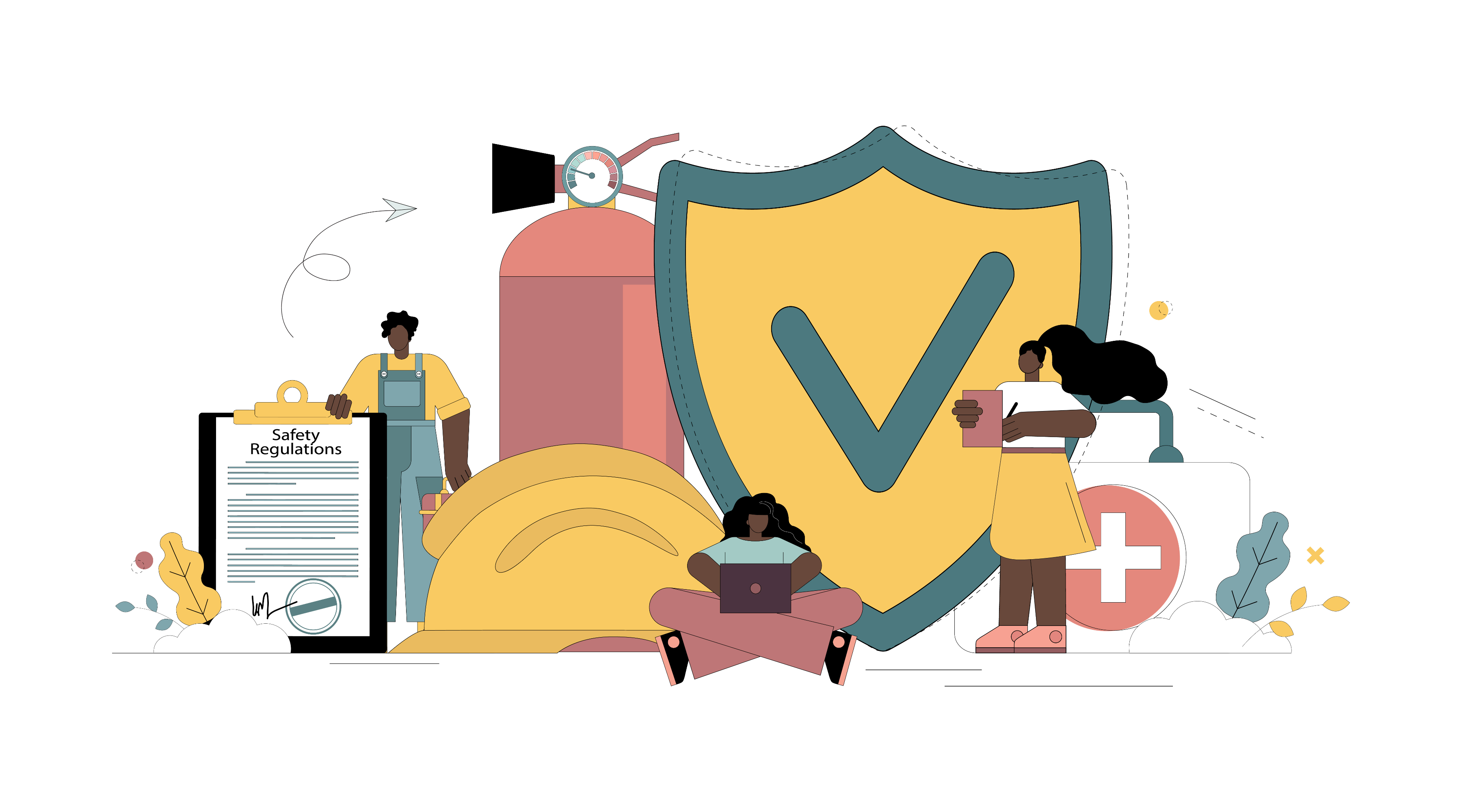 icon with safety equipment like a hardhat and checklist