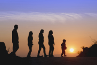 people walking at susnet