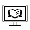 Outline of a computer screen displaying an open book