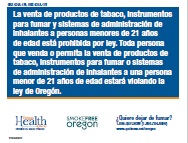 Tobacco 21 Retailer Required posting in Spanish
