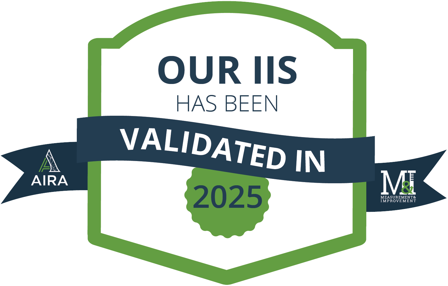 White badge with blue text stating Oregon's registry meets national standards for immunization registries.