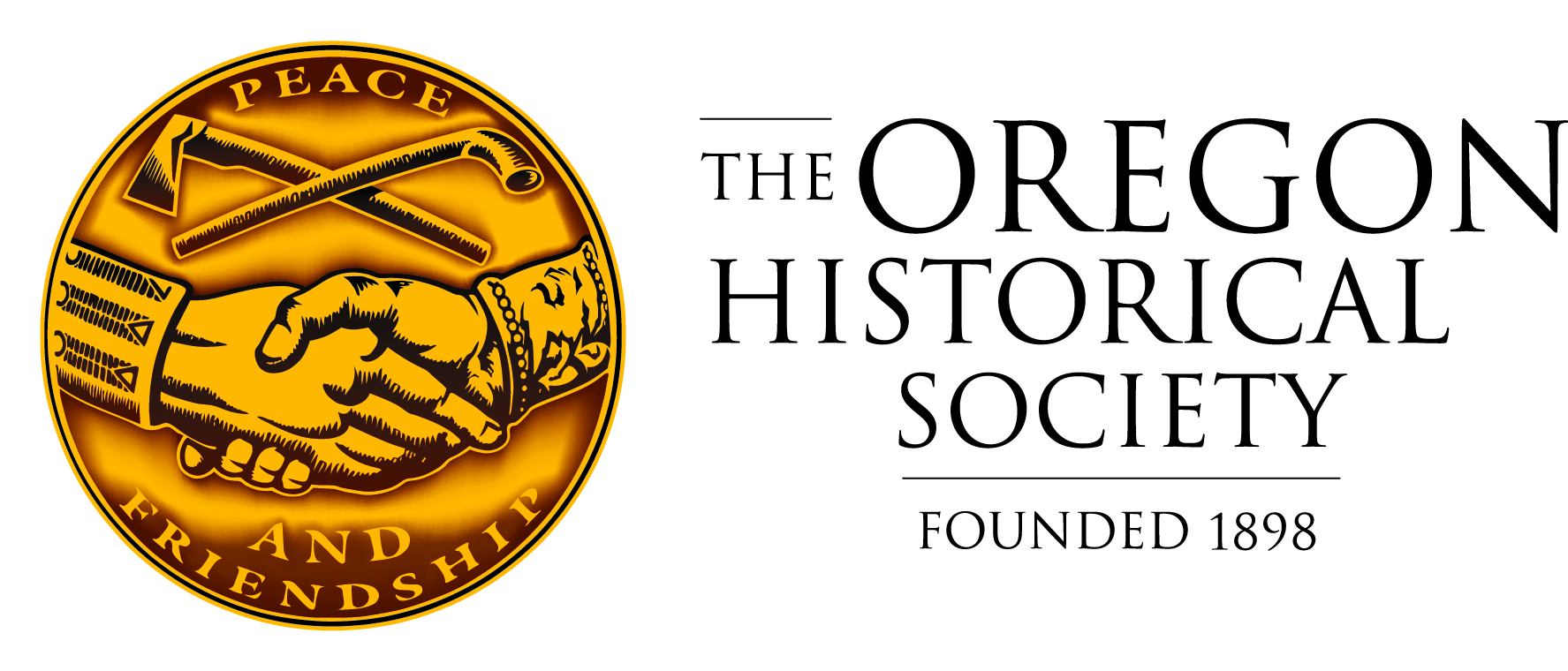 The Oregon Historical Society logo, featuring gold peace medal graphic. 