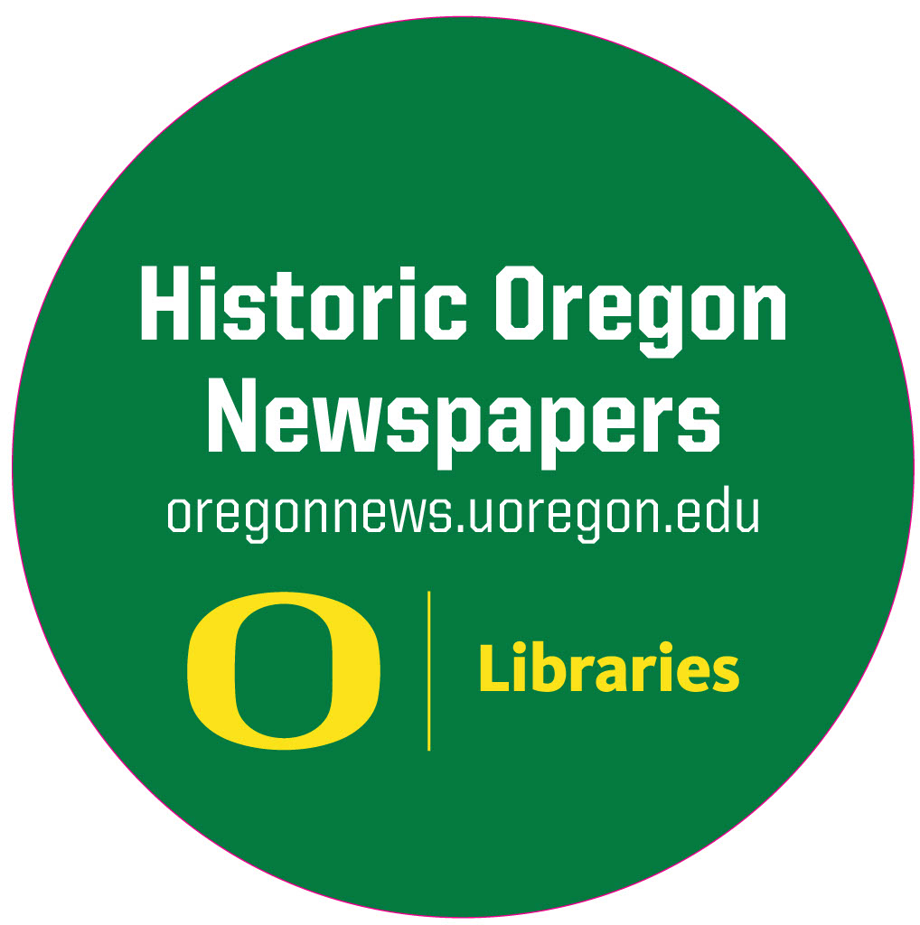 A green circle with the words "Historic Oregon Newspapers" and the U of O "O" logo.