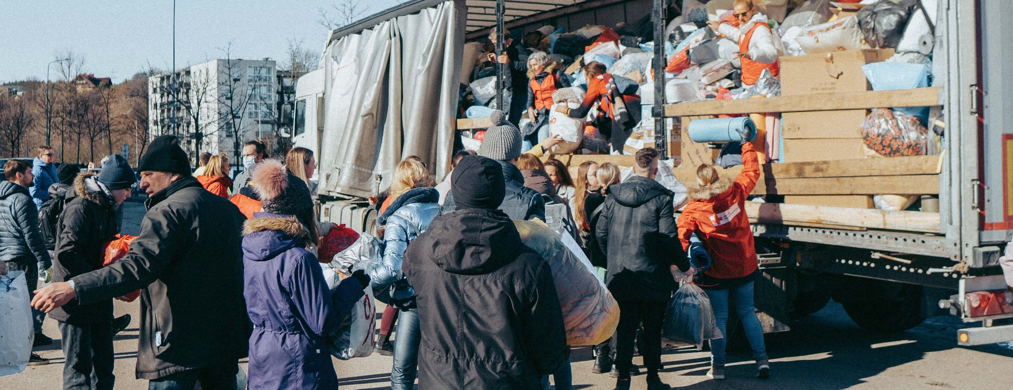 Volunteers loading a train