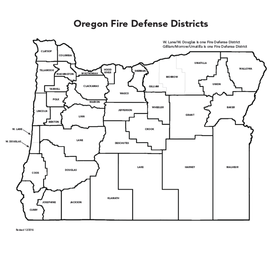 Map of the Oregon Fire Defense Districts