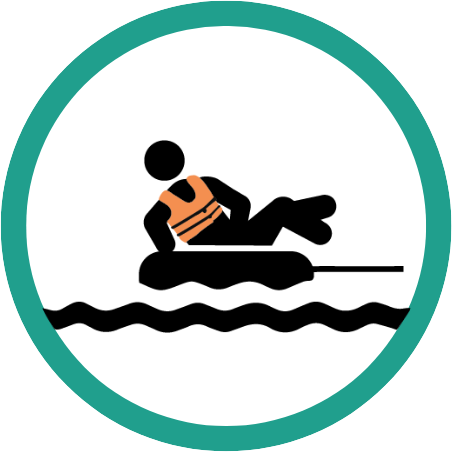 Towed tuber wearing a life jacket