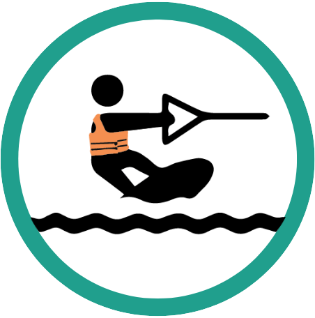 Towed wakeboarder wearing a life jacket