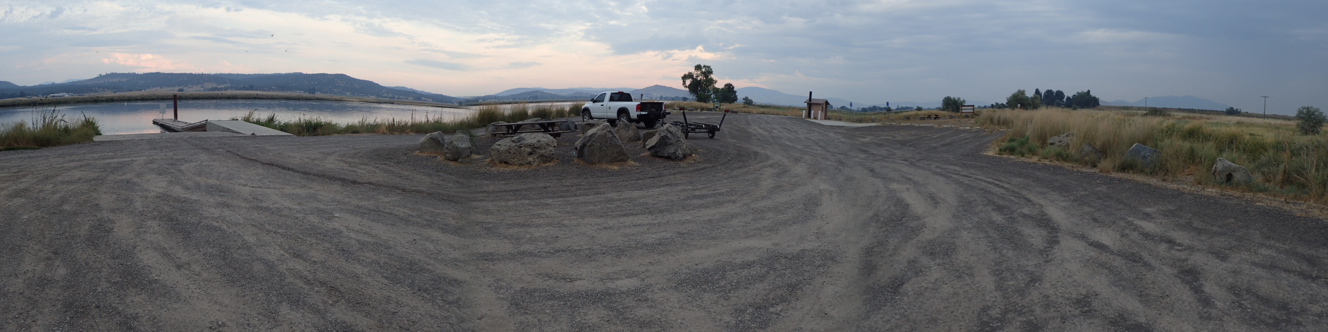 Boating facility with gravel parking, maneuvering and staging areas