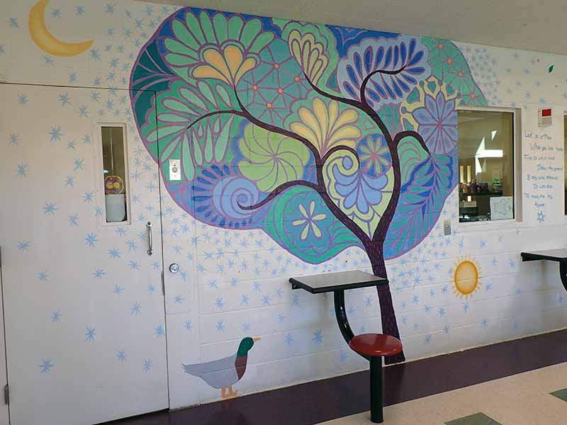 tree mural on wall