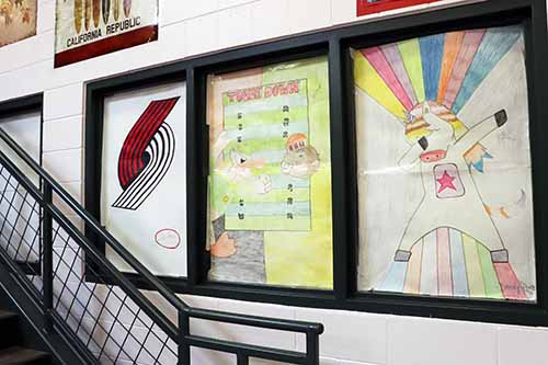 bulletin board with art