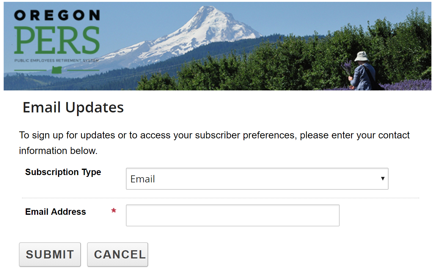 Image showing the first step in signing up for GovDelivery updates.
