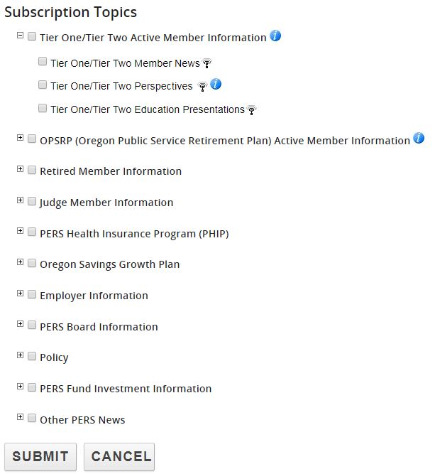 Image showing subscription topics available on GovDelivery.