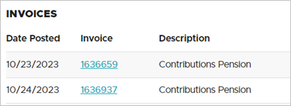 screenshot of invoice list