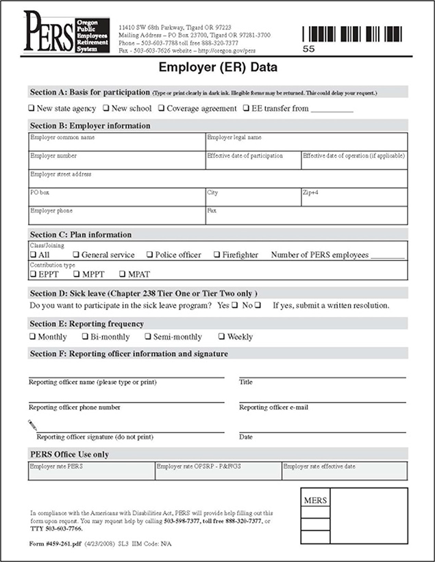 screenshot of form
