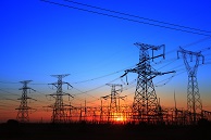 Overhead utility wires at sunset
