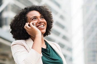 Woman on phone in city
