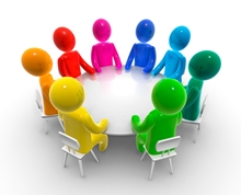 colorful characatures around a table
