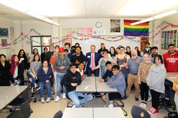 Tobias with Fifth Lince classroom