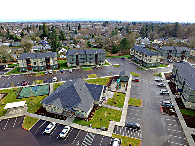 Appartment complex, arial view.